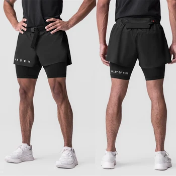 Мужские шорты Джоггер тренажерный зал фитнес бег тренировочные шорты 2-в-1 быстросохнущие дышащие двухслойные шорты Уличные пляжные брюки