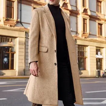 Мужское пальто с длинным рукавом Однотонный отложной воротник Кардиган Досуг Зимняя куртка Осень Теплый тренч для уличной одежды