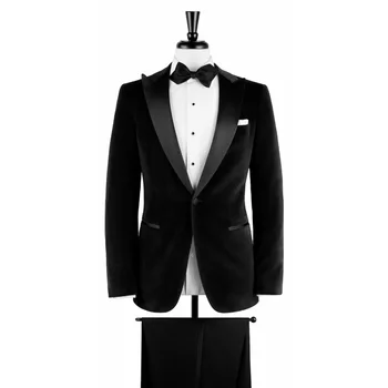 Мужской костюм черный 2 шт. с черным лацканом тонкий для свадьбы жених деловой повседневный рабочий смокинг комплект куртка и брюки