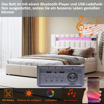  мягкая кровать 140x200 см со светодиодной лентой, Bluetooth-плеером и USB-зарядкой Кроватка и кровать с реечной рамой для взрослых