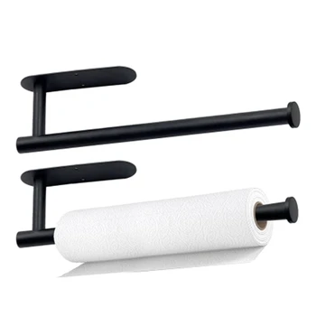  Набор из 2 универсальных держателей для бумажных полотенец, черное настенное крепление из нержавеющей стали или самоклеящаяся простая установка