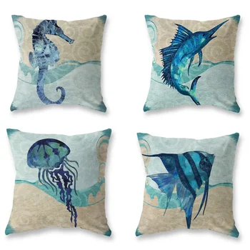 наволочка с принтом морской жизни, чехол для дивана в гостиной, украшение для дома, наволочка с рисунком медузы морского конька и тунца