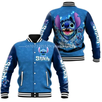 Новая бейсбольная куртка Disney Повседневная мода Disney Stitch Аниме Принт Y2K Униформа Уличная мужская и женская одежда Топ