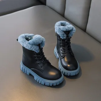 Новая искусственная кожа Теплая плюшевая детская детская зимняя обувь Стиль плюс размер Зимняя теплая удобная обувь для девочек