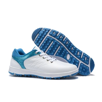 Новая кожаная спортивная обувь для тренировок по гольфу для мужчин небесно-голубая зеленая мужская гольфистская популярная обувь для тренировок по гольфу с шипами обувь для гольфа