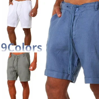 Новая мода Мужские льняные шорты Мужские летние хлопковые пляжные шорты Мужчины Новые шорты-карго Удобные и дышащие 9Цвета