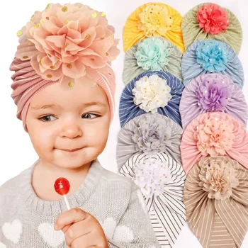 Новая полосатая детская шапочка Детская позолоченная цветочная шляпа на голову с галогенной дверью Детская тонкая шапка для девочек