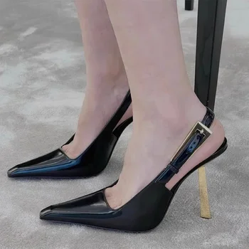 новинка 2024 года Летние сандалии на высоком каблуке Обувь Женская сексуальная обувь с острым носком Обувь для вечеринок Мода Платье Slingback Насосы Femme Slides Шпильки