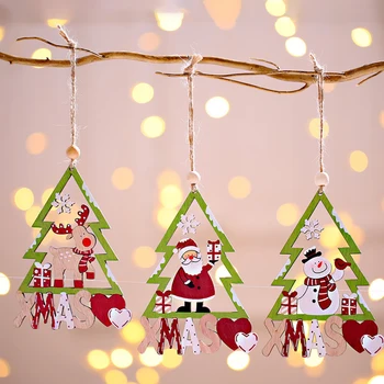 Новые рождественские украшения Деревянный кулон Санта-Клауса Полая рождественская елка Кулон Аксессуары для украшения дома Декор спальни