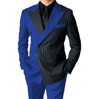 Новый мужской костюм 2 шт. полосатый пэчворк банкетный комплект жених шафер смокинг вечеринка (блейзер + брюки)