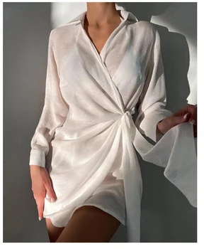 Новый стиль Сексуальная женская пляжная одежда с V-образным вырезом Шифон Кружева Бикини Прикрытие Шифон Сексуальная Свободная Блузка