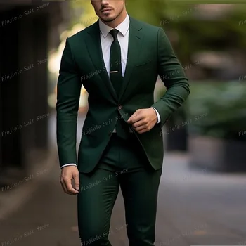 Новый темно-зеленый деловой костюм Мужчины Смокинги Жених Жених Выпускной Свадебная вечеринка Формальный комплект из 2 предметов Куртка и брюки
