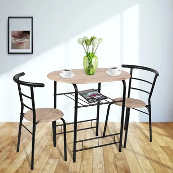 Обеденный набор из 3 предметов из металла и дерева, включая 1 стол и 2 стула, серый цвет для помещений