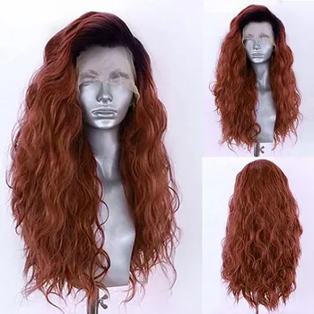омбре цвет медь красный натуральная волна кружева спереди парики для женщин и девочек 13x4 предварительно выщипанные натуральные волосы синтетический косплей парик