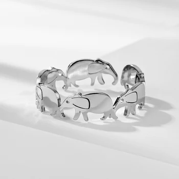 Открытое кольцо из нержавеющей стали Милые слоны Круглая личность Регулируемые кольца на палец Модные ювелирные изделия Эстетические рождественские подарки