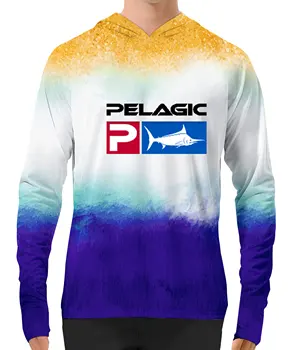 Пелагическая рыбацкая рубашка с капюшоном Защита от ультрафиолета Человек На открытом воздухе с длинным рукавом Камуфляж Влагоотводящий джерси Пелагическая рыбацкая одежда