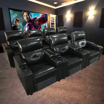 Первый этаж многофункционального дивана-кабины представляет собой современный откидывающийся одноместный инженерный VIP-диван для кинотеатра.