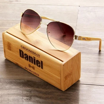 Персонализированные деревянные солнцезащитные очки для жениха Bestman Usher, выгравированный унисекс с коробкой, мужские подарки на день рождения девичника