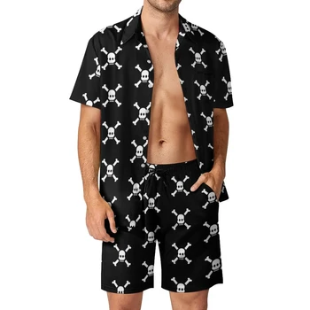 Пиратский череп Комплекты рубашек 3D-печатные мужские повседневные модные рубашки с короткими рукавами Оверсайз Пляжные шорты Гавайские костюмы Летняя одежда