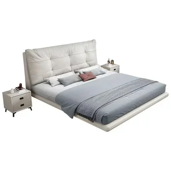Плавающая кровать из натуральной кожи, современная кожаная художественная кровать 1,8 м, мягкая сумка для главной спальни, татами двуспальная