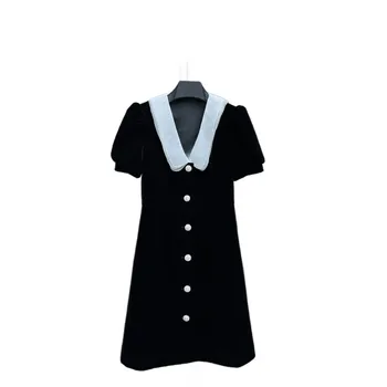 Платье, накидка с V-образным вырезом в длинном приталенном варианте, контрастный цвет, однобортный дизайн, теплый и комфортный, весна-лето 2024