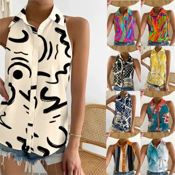 Повседневная летняя мода без рукавов без рукавов с абстрактным принтом Женская рубашка Blusas Mujer De Moda 2023 Verano Elegantes Блузка