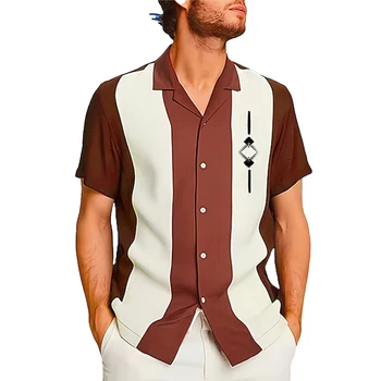 Повседневная, но стильная винтажная рубашка для боулинга для мужчин Гавайский стиль с коротким рукавом для непринужденного образа Пуговицы на пуговицах для удобства