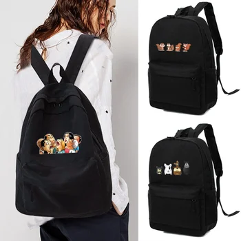  повседневный рюкзак для путешествий студент школьный рюкзак большая емкость холст мультяшный принт молния унисекс органайзер ноутбук плечо сумка