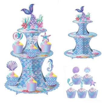  Подставка для торта русалки 3-уровневый держатель для кексов с хвостом русалки для подводной свадьбы Baby Shower Girl 1-й день рождения Декор вечеринки