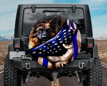 Полицейская собака Чехол запасного колеса с американским флагом, Ручное оттягивание крышки шины с американским флагом для автомобиля, Аксессуары для полицейской машины, Резервное копирование