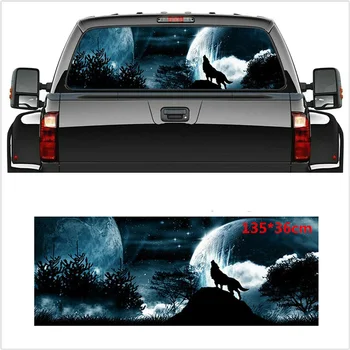 Полная луна и волк для грузовика Jeep Suv Пикап 3D Наклейка на заднее лобовое стекло Наклейка Декор Заднее стекло Стеклянный плакат 53X14 дюймов