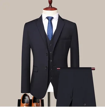 Полный костюм Мужчины Бизнес 3 шт. Костюмные комплекты / Мужской жених Свадебный банкет Сплошной цвет Высококачественный костюм высокого качества (куртка + жилет + брюки)
