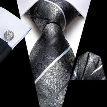 полосатый черный серый шелковый свадебный галстук для мужчин handky запонка подарок мужской галстук мода деловая вечеринка dropship Hi-Tie Design