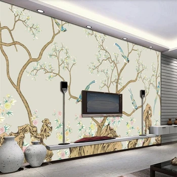 Пользовательские обои 3d фрески большая высококачественная ручка цветок птица фон папье-пеппе гостиная спальня ресторан кафе обои