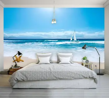 пользовательские обои домашний декор пляж приморская большая настенная роспись обои гостиная спальня фон 3d искусство фрески обои