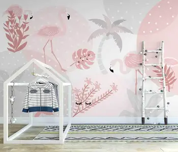 Пользовательские обои, ручная роспись, простой фламинго, внутренний фон, стена, розовая детская комната, фоновая стена, фрески 3d обои