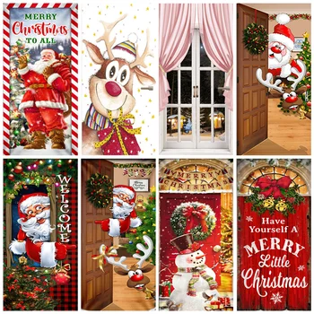 Пользовательские обои Счастливого Рождества Санта-Клаус Лось Дверь Наклейки Фестивальные украшения для дома Самоклеящиеся обои Фреска