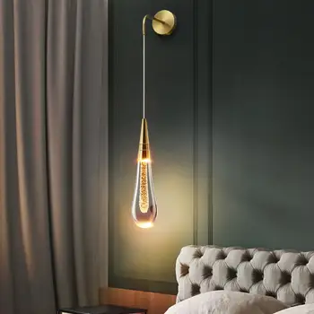 Постмодернистские хрустальные настенные светильники Стеклянные светодиодные креативные капли дождя Настенный светильник для ресторана, спальни, прикроватной прикроватной прикроватной лампы, настенных бра