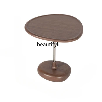 Приставной столик для дивана из массива дерева Креативный журнальный столик Круглый угловой стол из черного ореха Современный минималистичный круглый чайный столик