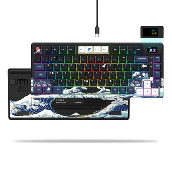 проводная механическая игровая клавиатура с OLED-дисплеем Полноклавишная клавиатура с горячей заменой пудинга RGB с подсветкой для ПК Компьютер Ноутбук
