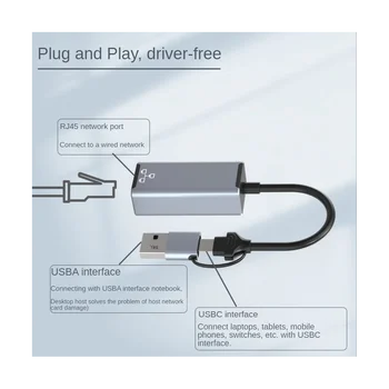 Проводная сетевая карта USB Type C - RJ45 Сверхскоростной адаптер USB 3.0 - Ethernet для ноутбука, сеть 1000 Мбит/с