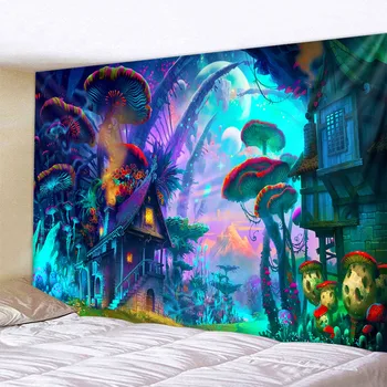 Психоделический гриб 3D-печать гобелен хиппи фэнтези красочный художественный гобелен мандала богемная семья общежитие украшение стены