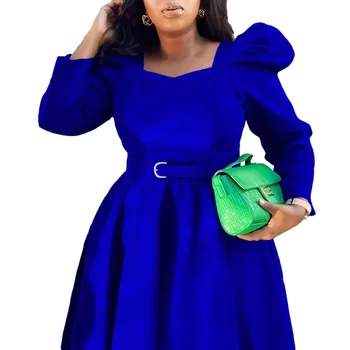 Пышные рукава А-образного силуэта Платье Африканские длинные платья для женщин 2024 Осенняя распродажа Вечерняя вечеринка Пояс с высокой талией Халат Femme Plus Size Дамы