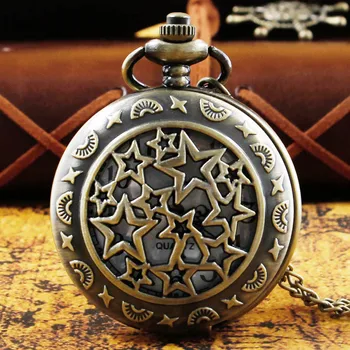 пятиконечная звезда Дизайн карманных часов ретро бронзового цвета полые кварцевые часы для часов унисекс с цепочкой relógio de bolso