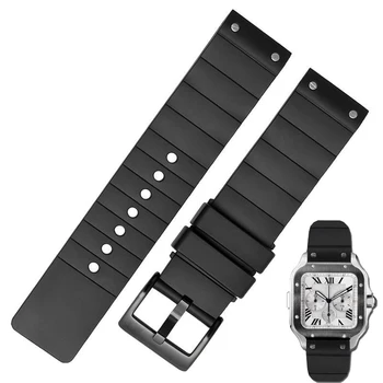 ремешок для часов Cartier Santos W20121U2 серии, высококачественный водонепроницаемый силиконовый ремешок для часов резиновый мужской и женский черный ремень 23 мм