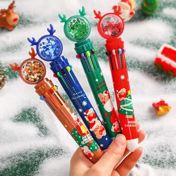 Рождественская десятицветная шариковая ручка Мультфильм Лось Кулоны Ноэль Счастливого Рождества Декор Подарки для детей С Новым 2024 годом