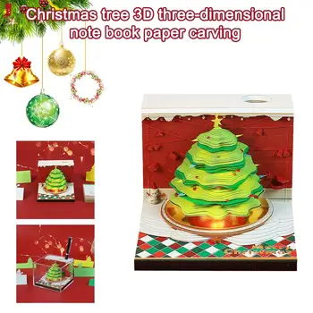 Рождественская елка 3D трехмерная записная книжка резьба по бумаге декор заметка день рождения календарь домик на дереве офис блокнот подарочная записка y2U4