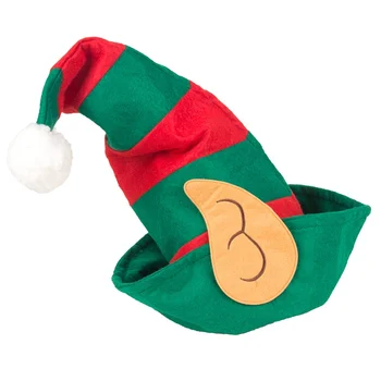 Рождественская эльфийская шапка для взрослых Красные и зеленые полосатые шапки Санта-Клауса с белыми украшениями с помпоном Кепка для вечеринок Реквизит для рождественской вечеринки