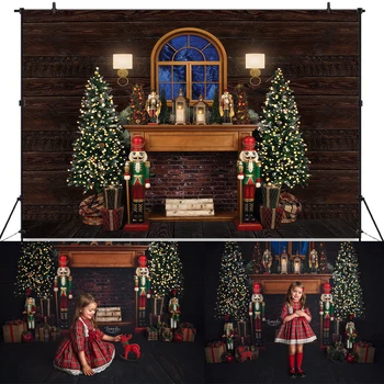 Рождественский камин Фоны Детская фотография Реквизит Ребенок Взрослый Рождественские елки Вечернее окно Фон