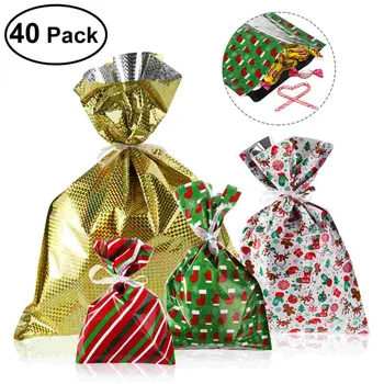 Рождественский подарок Шнурки Рождественские конфетные сумки Рождественские подарочные пакеты Лента Подарочные пакеты Алюминиевая пленка Opp Bags